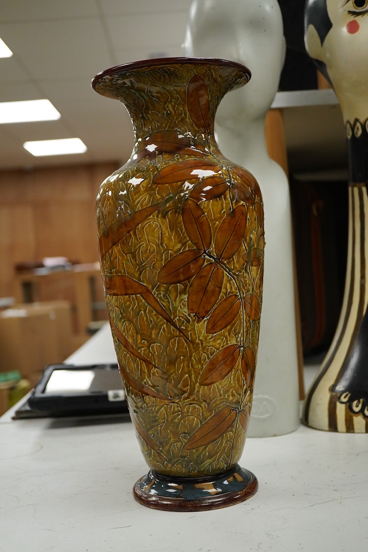 A Doulton Lambeth natural foliage ware vase, 40cm high